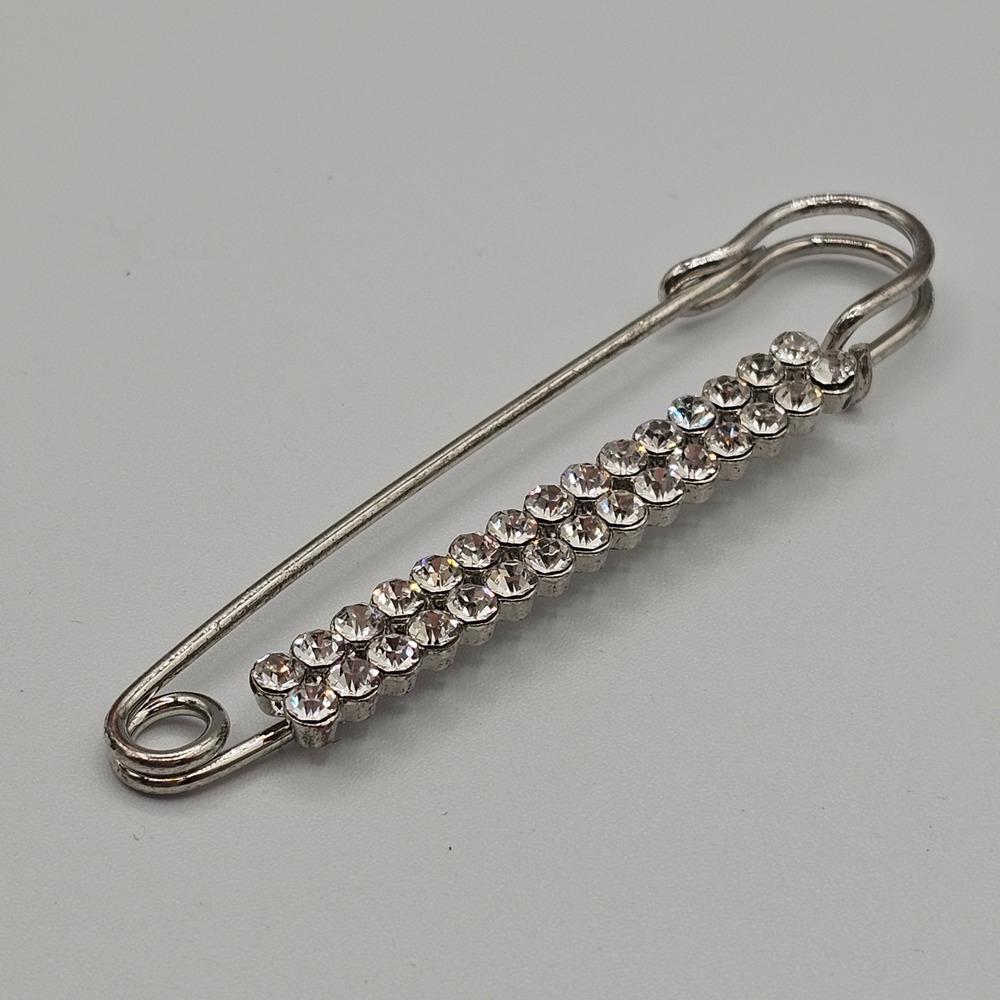 Vintage Rhinestone 3" Safety Pin Brooch Scarf Shawl Sweater Clip Sparkle Glam - Picture 11 of 14